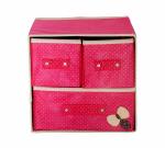 Pindia Foldable Pink 3 Drawer Storage Box Organizer_Pink
