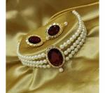 Gyaan Jewels Handmade Gold Plated Alloy Earring and Necklace Set Red Free Size