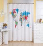 Lushomes World Map Printed Bathroom Polyester Shower Curtain with Eyelets and Hooks 71 inch x 78 inch