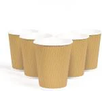300 ML Brown Ripple Paper Cups with lid and Stirrers-Pack of 25