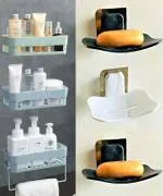 XBEY Bathroom Shelf Rack/Kitchen Shelf/ Perfume Rack Plastic (3 Bathroom Shelves + 3 soap Box)