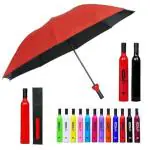 VISH CREATION Folding Portable Umbrella with Bottle Cover for UV Protection & Rain Umbrella Mini Travel Folding Portable Fold Wine Bottle Umbrella with Plastic Case; Fancy Side Pocket for Women and Kids
