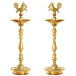 Indian Art Villa Pure Brass Stand/Pillar Diya with Bird Design Height 32 inch Set of 2