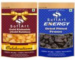 SoftArt Dry Fruits Combo Of Gold Raisins Kishmish & Dried Pitted Prunes - (Pack of 2, 250 g Each)
