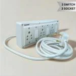 Elecstar 3 Socket 3 Switch 6 amp Extension Board, Switch Board, Power Strip 2 Meter Extension Cord for Home & Office