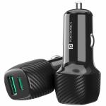Portronics Black Car Power Charger for Cellular Phones with Dual Output - 43 Watt