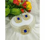 Gyaan Jewels Handmade Gold Plated Alloy Earring and Necklace Set Blue, White (Women) Free Size