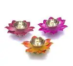 EIN SOF Brass & Iron Decorative Lotus/Kamal Shaped Akhand Diya - 5 inches Wide for Decor for Pooja Ghar/Mandir with Movable Leafs (Pack of 3)