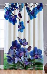 JAMUWAL Blue Flower Polyester Polyester Blend Solid Digital Print Door Curtain Size 4 x 7