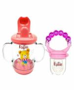 Kritiu Baby Sippy Spout Cup With Handles and Rattel Fruit Feeder, Multicolor (Pack of 2) 200 ml