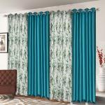 Ultica Fab 7Ft Curtains For Door For Bedroom Pack of 4 - Long Crush Leaves Curtain Drapes For Living Room - Room Darkening Fancy Eyelet Panels For Kitchen Office, 7 x 4 Feet, Aqua
