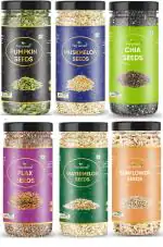 Nayanvati Raw Flax, Chia, Pumpkin, Watermelon, Sunflower Seeds Combo Pack for Eating (600 gm, Pack of 6)