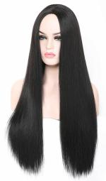 YOFAMA Long Hair Wig Black Synthetic Fiber Women