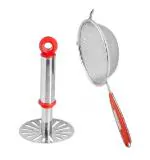 URBAN BUY Stainless Steel Pav Bhaji Masher With Stainless Steel Soup Strainer Juice and Multicolour, Pack of 2