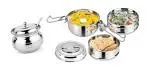 BLUE WONDER Stainless Steel Multipurpose Ghee Pot/Pickle Container with Spoon With 3 Pcs Steel Lunch Box and (Multicolour, Pack of 2)