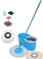 MAGICBUYS Combo Dry Magic Bucket with Steel Spinner Mop With 3 Refills Mop Set ()