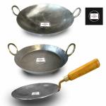 JANTAIRON Traditional Pure Indian Chapati Tawa with Wooden Handle/Frying Kadhai /Deep Bottom Kadai