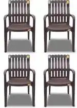 Anmol Orthopaedic high back chair with Matt & gloss pattern Plastic Living Room Chair (Finish Color - Brown, Pre-assembled)-Pack of 4