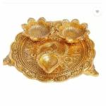 SOMIGIFT Pooja Thali Plate II Platter Engagement Decorative - Plate II Puja Thali with Essential Pooja Articles for Rakhi Janamasthami Deepwali Aarti Pooja Festival II Wedding and Gifts Item