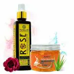 HerbtoniQ Pure & Natural Rose Water Skin Toner (200 ml) with Aloe Vera Gel for Face, Body, Hair, Sunburn Relief, Acne, Scars Non-Toxic Gel (300 ml)- 2 Products (Rose Water + Turmeric Aloe Vera Gel)