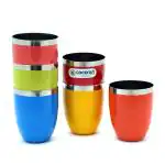 Coconut Round Multicolor Stainless Steel Glass 250 ml (Set of 6)