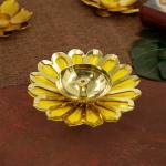 pujaNpujari Lotus Brass Diya for Puja Oil Lamp Deepak Pooja Room Diwali Decoration