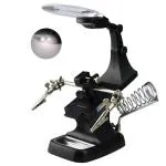 Lista Black 2 LED Helping Hand Magnifier, USB Lighted Hands Free Magnifying Glass Stand With Clamp