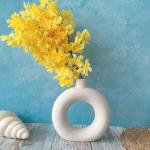 POTZO White Donut Vase, Medium Size 8X8 Inches, Handcrafted, Centerpiece Tabletop Home Decor Item