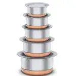 Limetro Steel Stainless Steel Copper Bottom Tope with Lid (Set of 5)