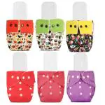 Improvus 100% Cloth Diapers For Babies (0-3 Years), Reusable, Washable & Adjustable Nappies Snap Buttons And Wet-Free Insert Pads (Mixer Color Mc Pack Of 6 Cloth Diaper And 4 Insert Pads)