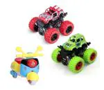 Grest Unbreakable Monster Trucks with Friction Powered Scooter Toy Set of 3 - Color May Vary