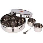Jayam Traditional Stainless Steel Masala (Spice) Box/Dabba and Lid with 7 Containers & Small Spoon