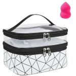 Oceanevo Silver PU Dual Layer Cosmetic Pouch with Makeup Sponge (Pack of 1)