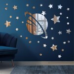 Ashamohar Stars for Planet Round Dot Stickers Room Dcor for Kids Bedroom Decoration Self Adhesive Sticker Silver (Pack of 1)