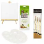 iCraft 6 Inch Four Piece Mini Display Canvas Board for Painting, Two Piece Canvas Board Stand 22 cm X 17cm, 10 Wells Watercolour Palette,Mixer,12Pcs Acrylic Color With 4Pcs Professional Brush Set