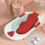 StarAndDaisy Baby Bath Tub with Seat Sling and Temperature Sensor and Detachable Wheels for New Born Baby Kids of 0 to 3 Years, Anti-Slip Kids Bathtub for Baby Shower, Baby Bather (Red)
