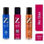 Z Men's Classic, Zest, Icon No Gas Deo, 120ml X 3, Luxury deodorants, Prevents Odor, Refreshing Premium Aromatic Long lasting Perfume, Body Spray for Party, Office, Date (Pack of 3)