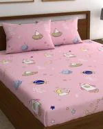 Home Sizzler 144 Tc Microfibre Kid'S Spaceship Double Bedsheet With 2 King Size Pillow Covers, Pink