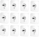 MyHomesWorld Self Adhesive Nail Wall Screw Hooks, Punch-Free Wall-Mounted Clever Holder, Detachable Transparent No Drill Waterproof Magic Sticker for Bathroom, Kitchen and Home (Pack of 12)