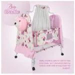 NHR Cozy Teddy Style New Born Baby Cradle, Baby Swing, Baby Jhula, Baby Palna, Baby Bedding, Baby Bed, Crib, Bassinet with Mattress, Pillow, Mosquito Net for 0-9 Months( Pink )