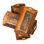 Naayaab Craft Serving Tray | Pakka Sheesham Wood Handmade & Handcrafted Wooden Serving Tray | Wooden Platter - Set of 3 (Small -12x6, Medium- 14x6, Large - 16x6)
