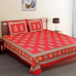 Eleganzze Red Animal Print Cotton King Size Bedsheet With Pillow Covers