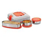 Milton Stainless Steel Grey Ivory Flatron Electric Tiffin (Set Of 3)