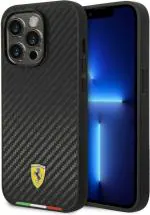 FERRARI iPhone 14 Pro Max Case [Official Licensed] by CG Mobile Italian Flag Line Metal Logo & Mag-Safe Compatible | Hard Case PU Carbon Effect Protective Case/Cover Designed for iPhone 14 Pro Max (6.7-Inch) 2022 - Black
