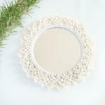 Saaz Cotton Wall Mirror with Boho Fringes, Round Antique Mirror Frame Art, Bohemian Handmade Decor for Apartment, Living Room, Bedroom, Entryways (Ivory, MM206)