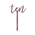 Festiko Birthday And Anniversary Cake Toppers, Pink Glitter, Ten, 1 Pack