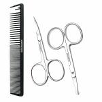 Majestique Comb and Scissors Set Curved and Rounded Stainless Steel Scissors for Facial Hair Grooming - Eyebrow, Nose Hair, Mustache, Beard, Eyelashes, Ear Trimming Kit for Men/Women