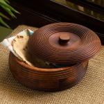MANSHAMART SHEESHAM Full Size Wooden Chapati Box/Casserole/Wooden hotpot roti Box/chapati Holder/Natural Finish Wooden Chapati Box for Kitchen Roti Server Tableware/Natural Color - Brown/ 9inch