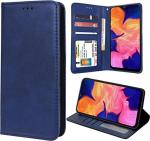 Unistuff Faux Leather Back Case Flip Cover for Samsung Galaxy A10 with ID Card Slot | Foldable Kickstand | 2 Card Slot | 1 Cash Slot - Executive Blue, 61946
