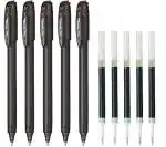 Pentel EnerGel 0.7MM Roller Gel Pen | Quick Dry Ink For Smudge-Free Writing | Ink Colour - Black | Pack of 5 Pens and 5 Refills